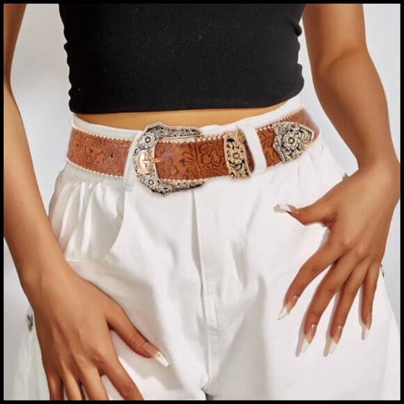Leather Western Belt with Gold Buckle for Jeans and Pants main image 4